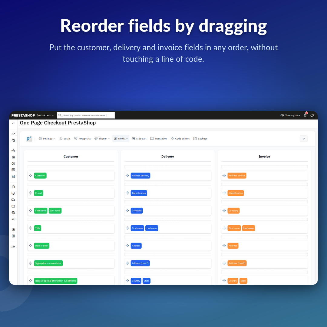 Reorder fields by dragging