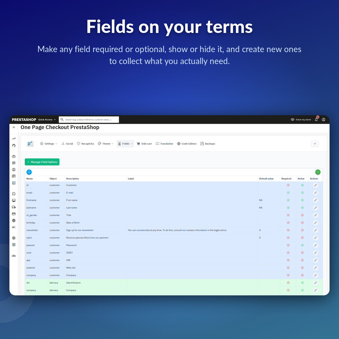 Fields on your terms