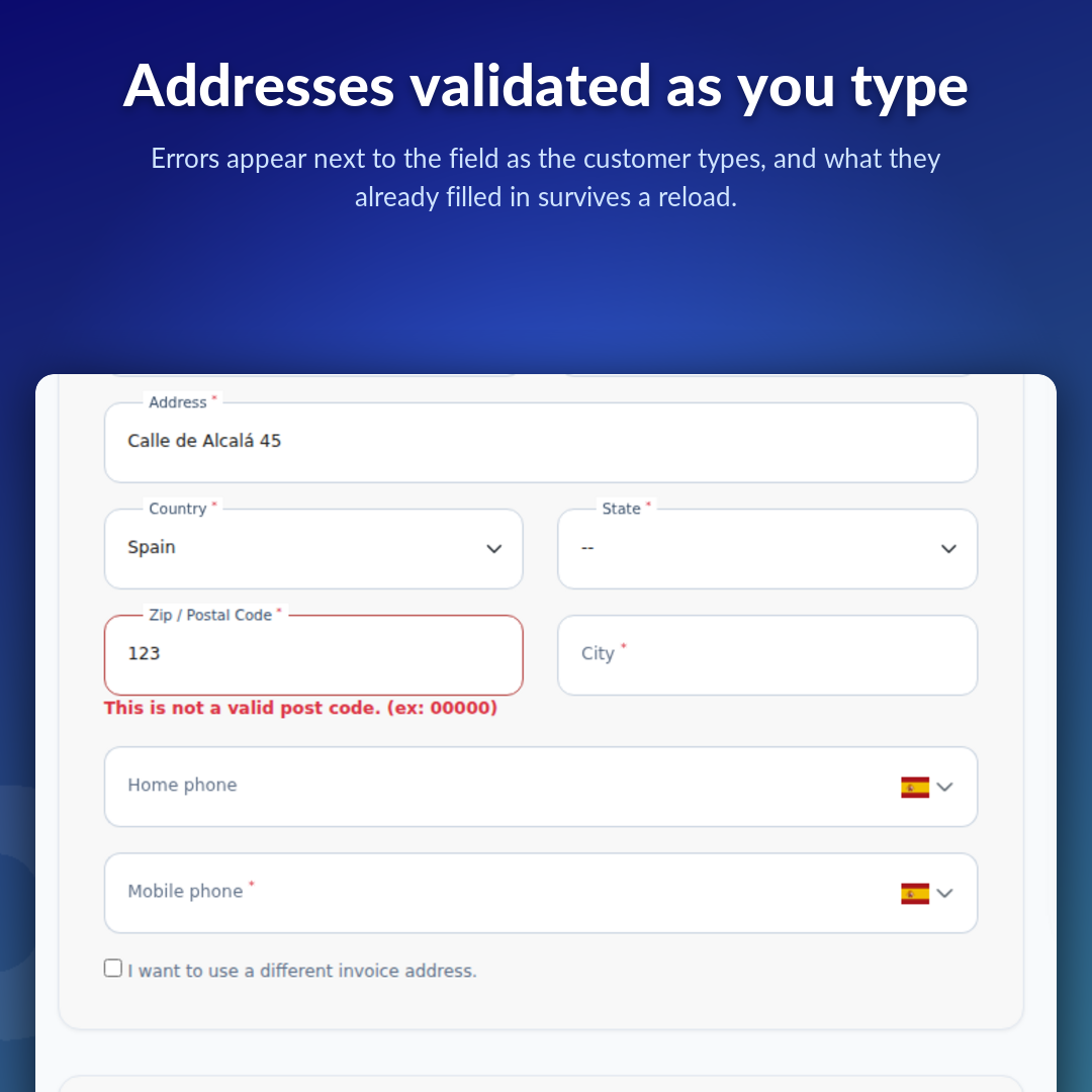 Addresses validated as you type