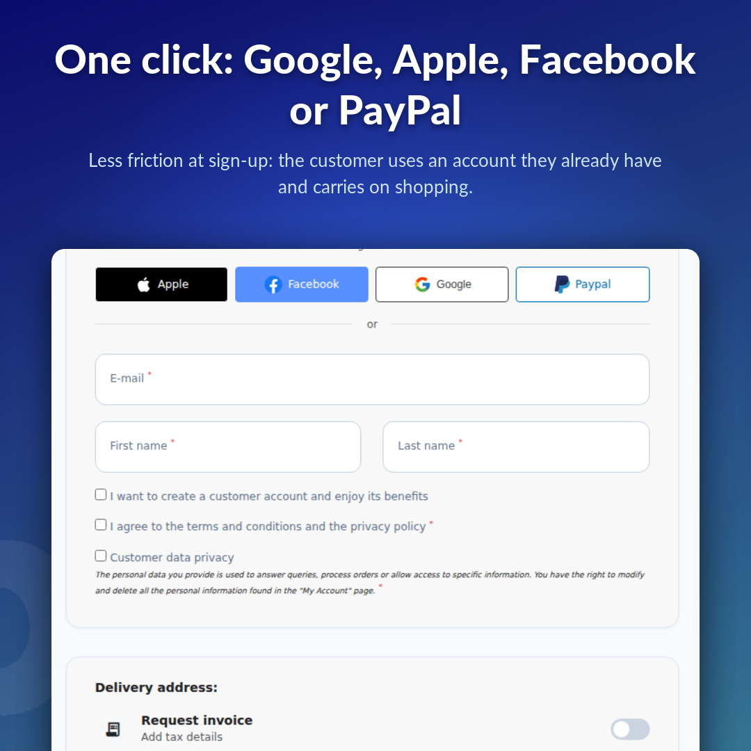 One click: Google, Apple, Facebook or PayPal