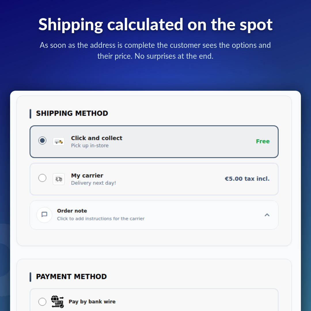 Shipping calculated on the spot